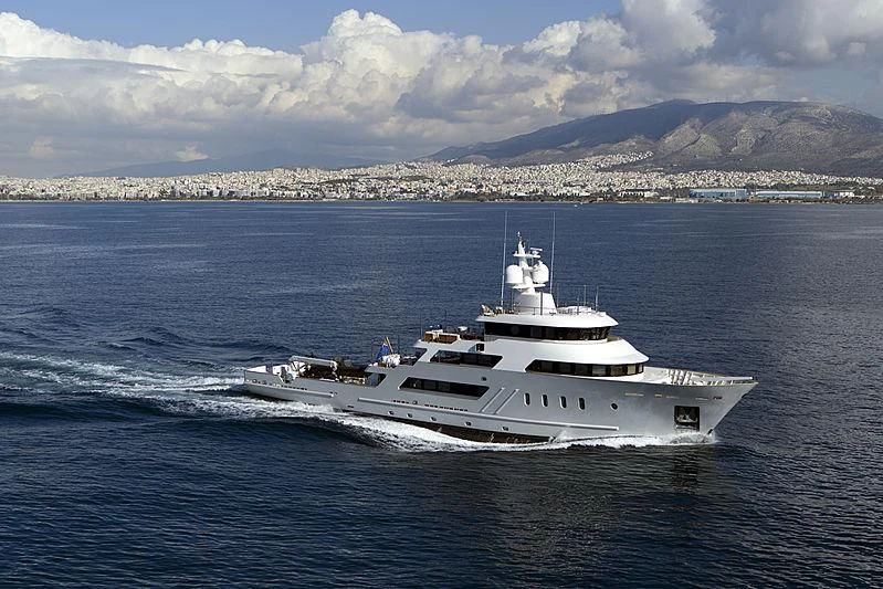 a large white boat in the water aboard MASQUENADA Yacht for Sale