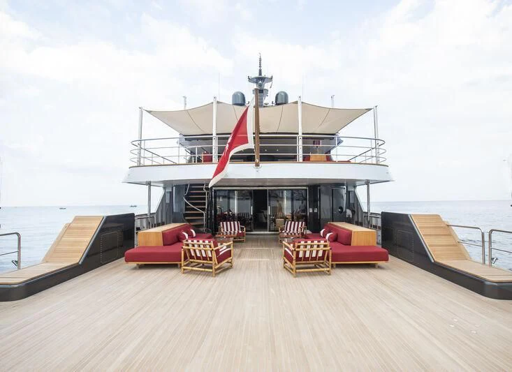 a boat on a dock aboard MASQUENADA Yacht for Sale