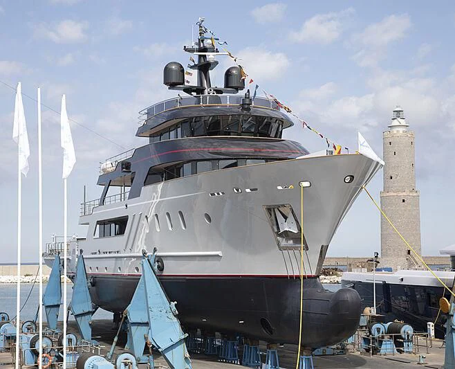 a large ship docked aboard MASQUENADA Yacht for Sale