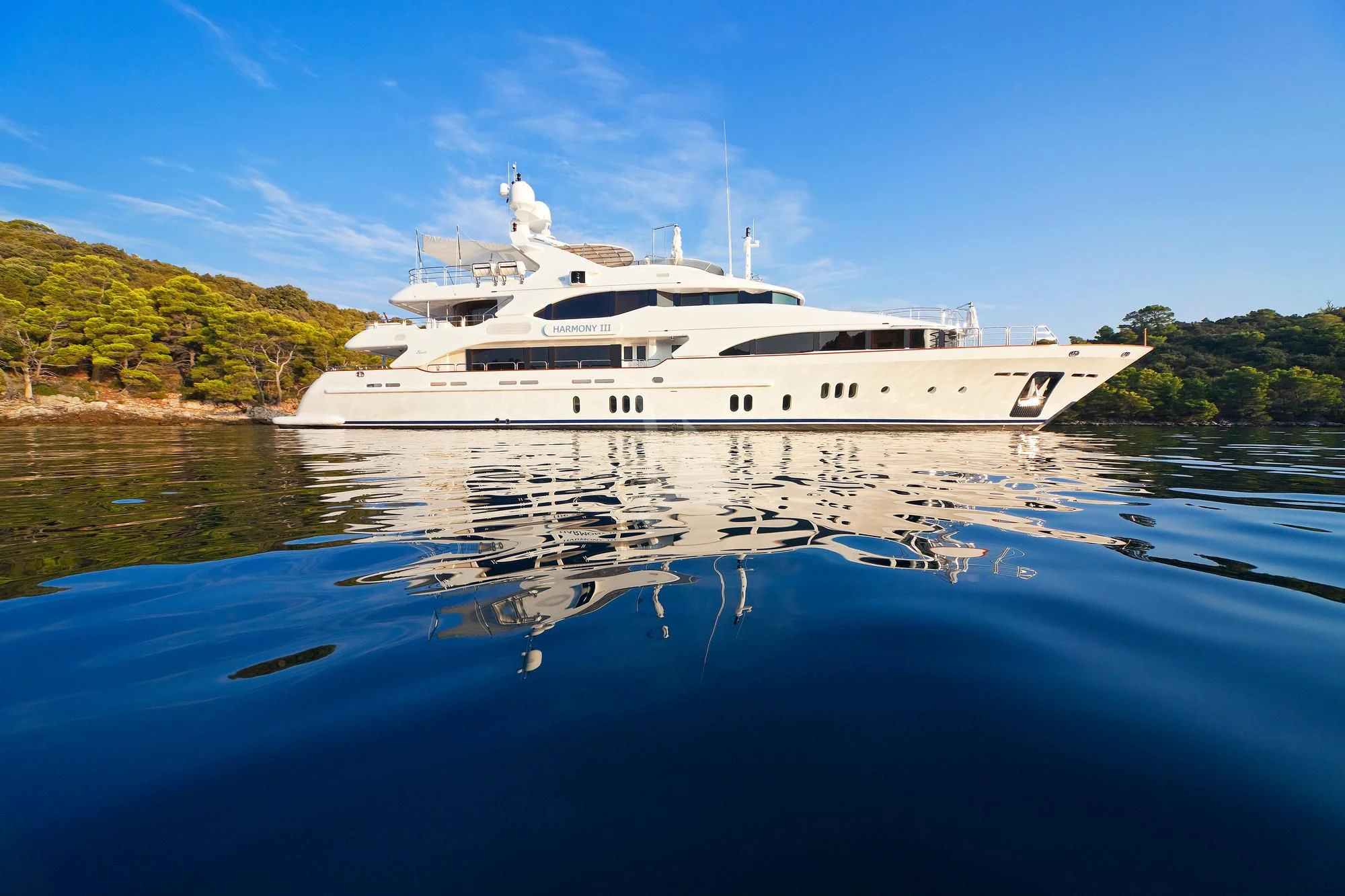 a white yacht on the water aboard EVERBLUE Yacht for Sale