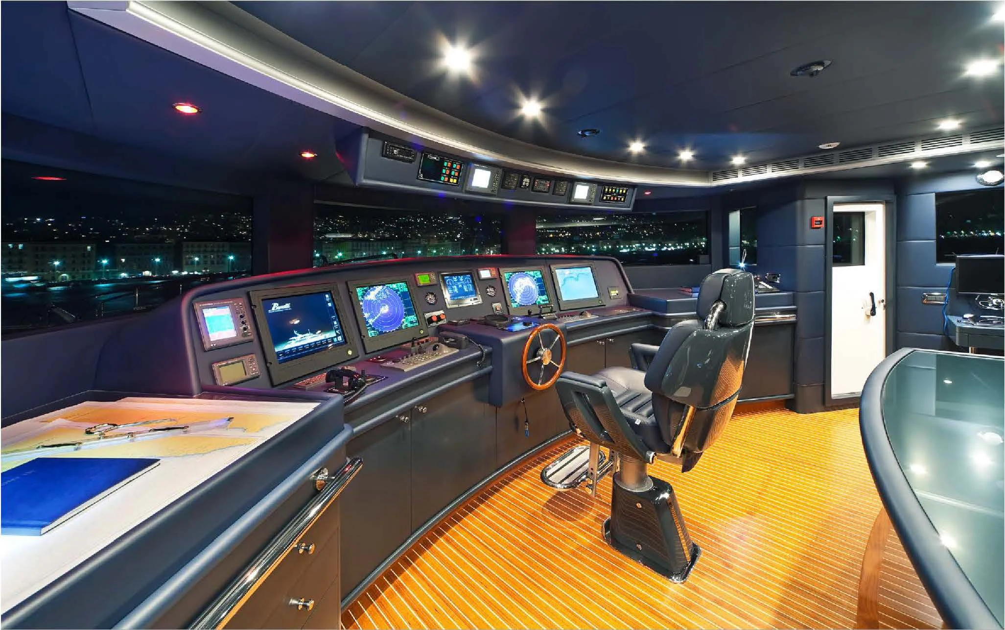 a room with many screens aboard EVERBLUE Yacht for Sale