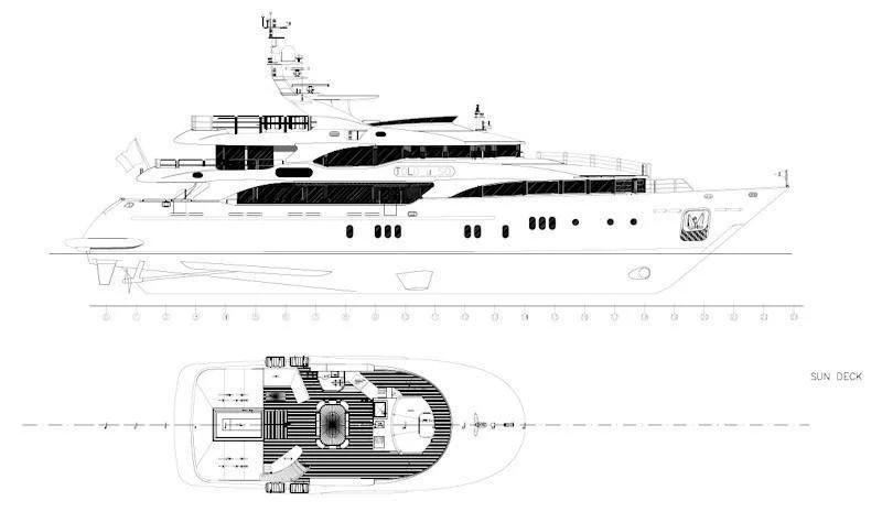 diagram, engineering drawing aboard EVERBLUE Yacht for Sale