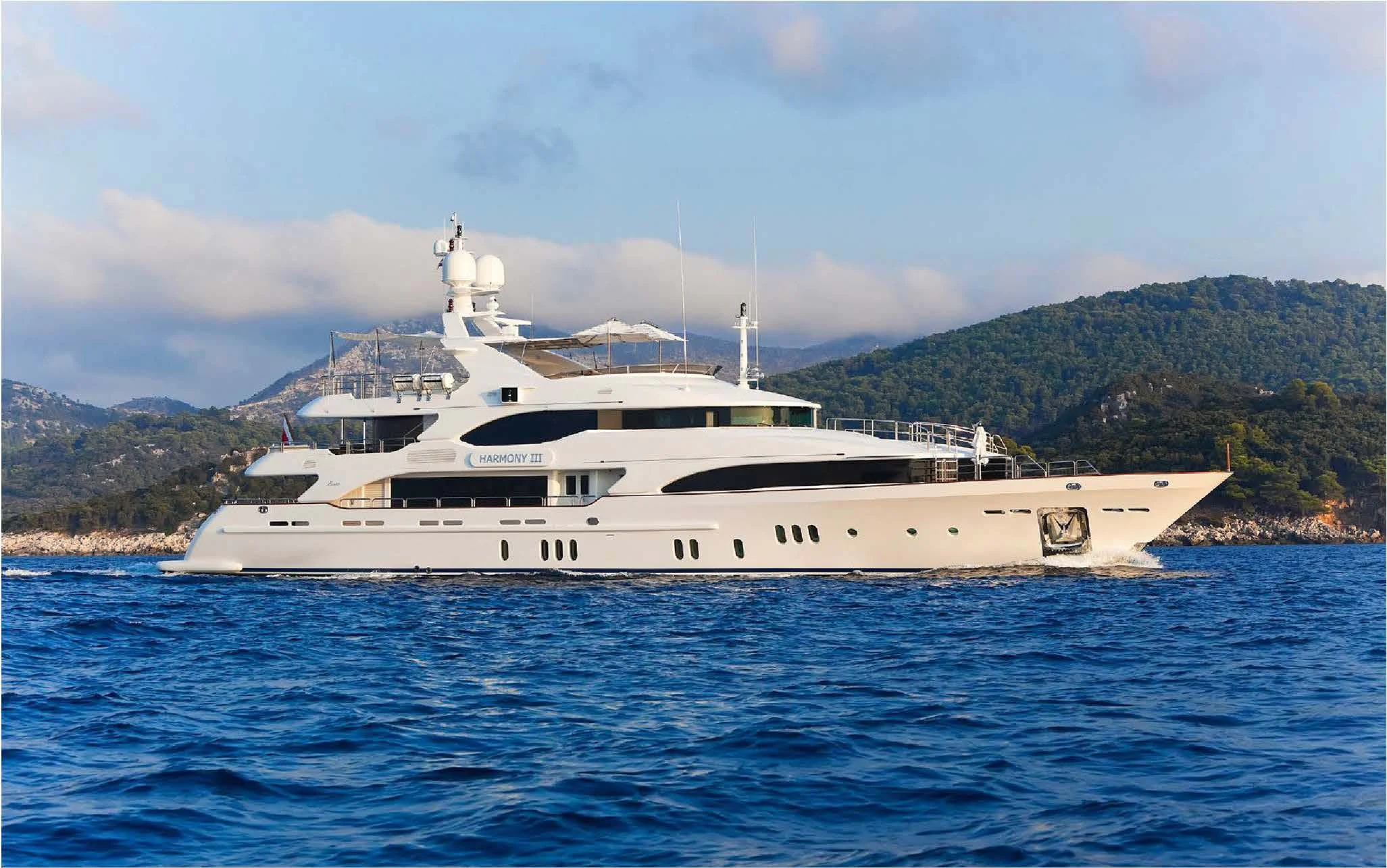 a white yacht in the water aboard EVERBLUE Yacht for Sale