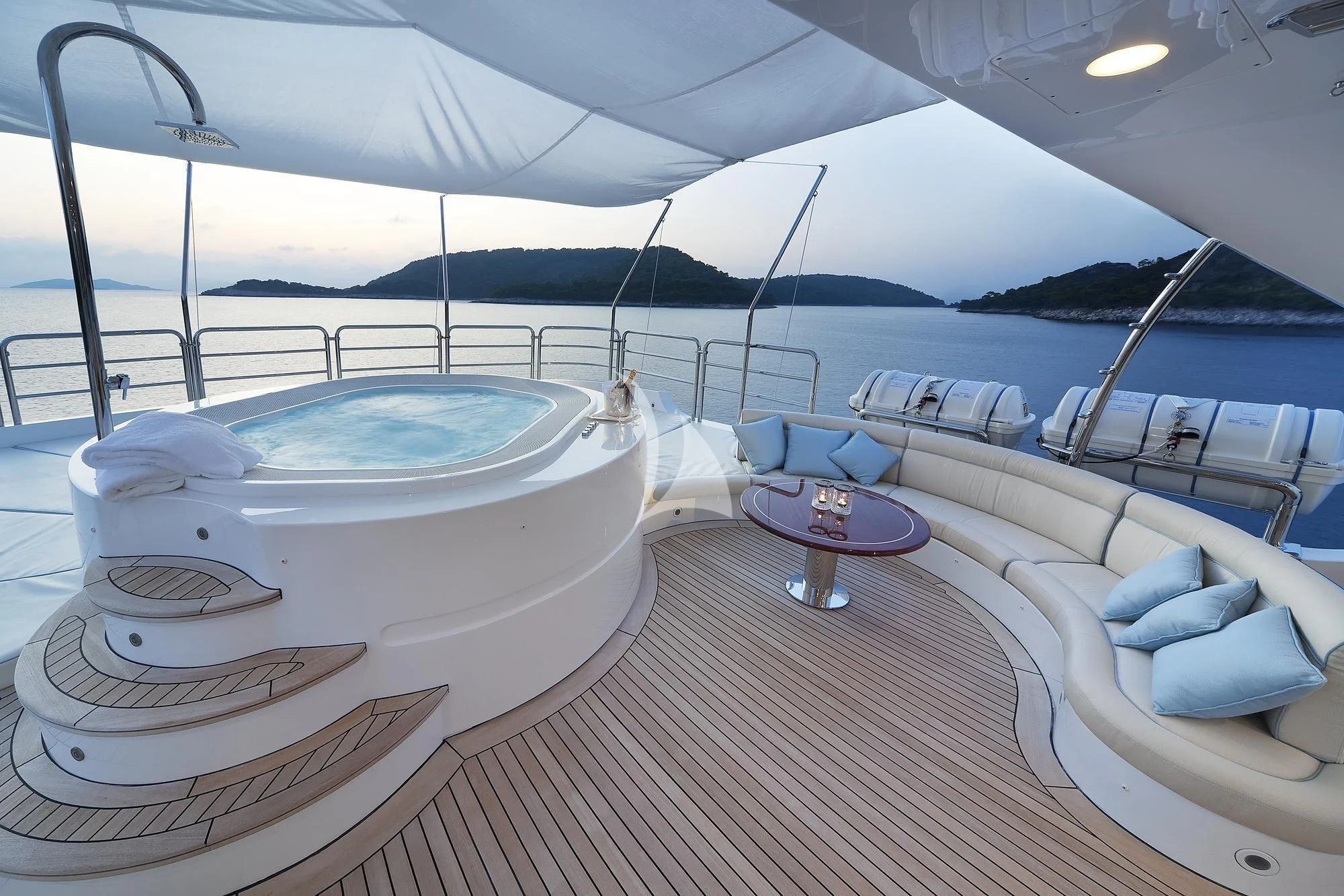 a boat on a deck aboard EVERBLUE Yacht for Sale