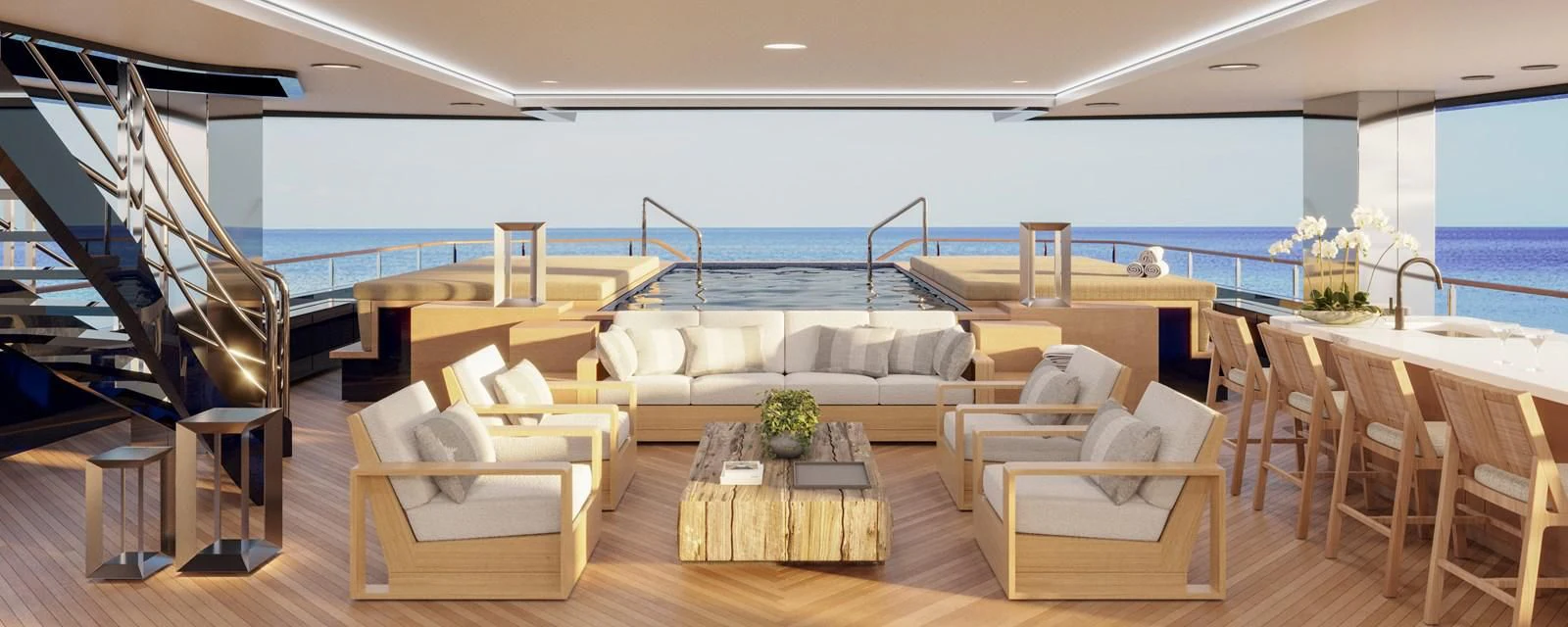 a large room with a couch and chairs aboard LES CINQ Yacht for Sale