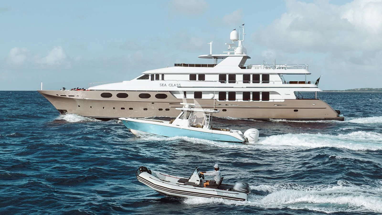 a boat on the water aboard SEA CLASS Yacht for Sale