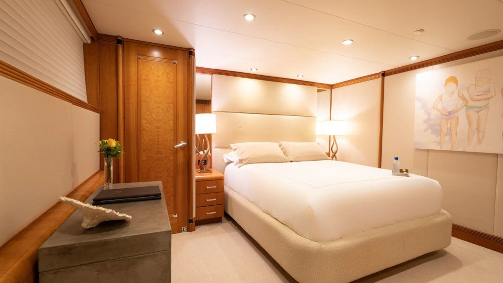 a room with a bed and a desk aboard SEA CLASS Yacht for Sale