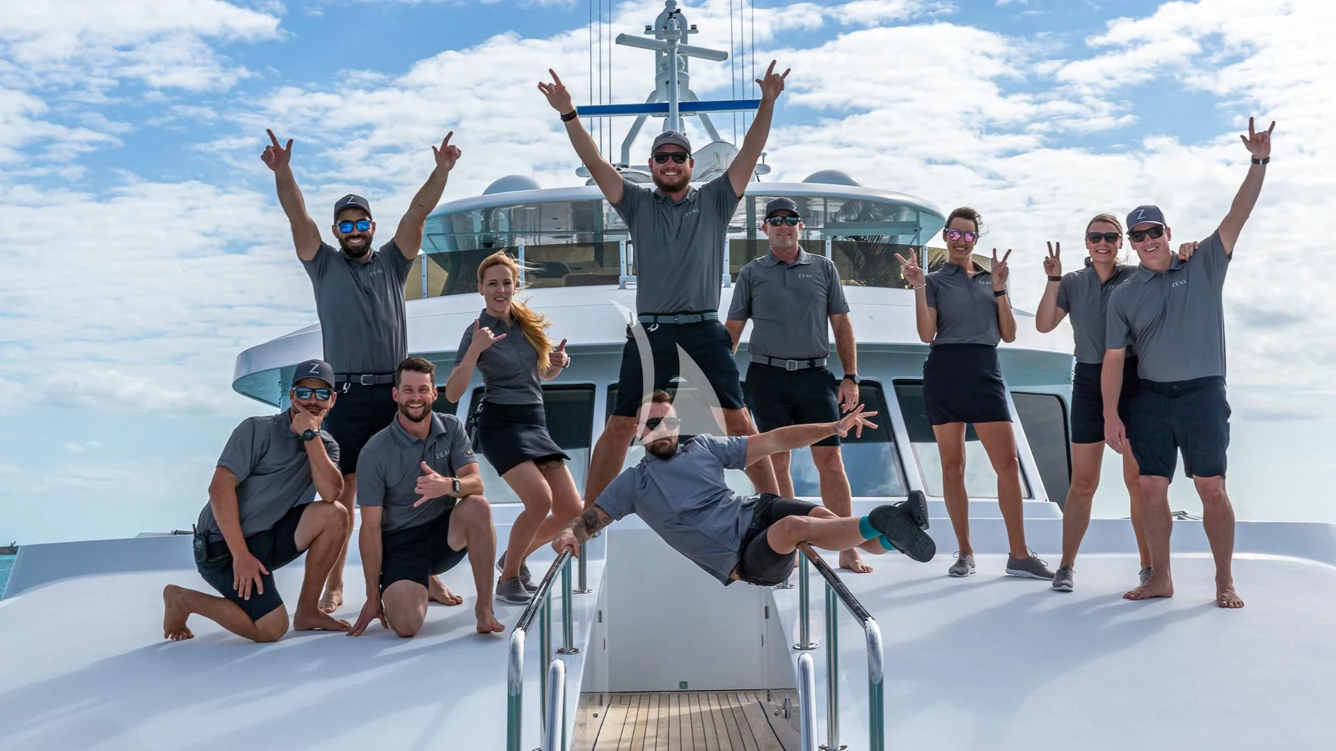 a group of people on a boat aboard SEA CLASS Yacht for Sale