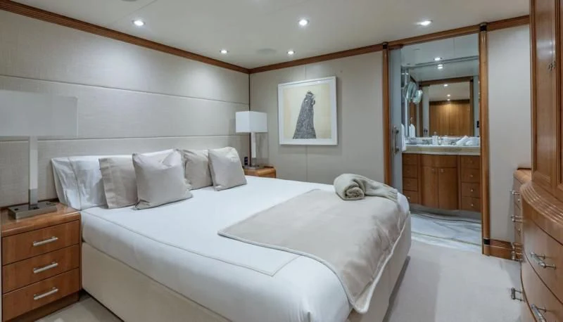 a bed in a room aboard SEA CLASS Yacht for Sale
