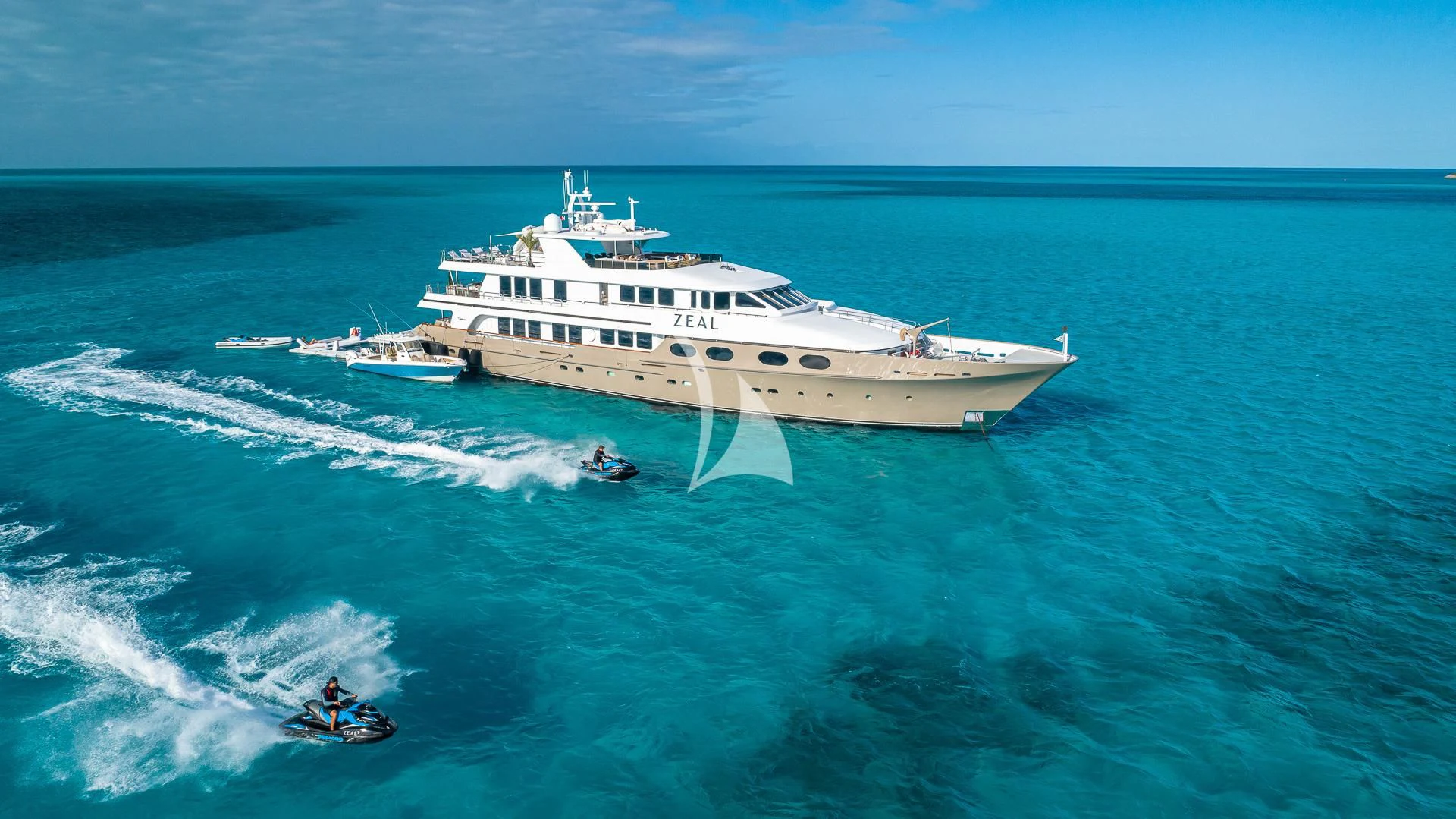 a large white boat with people in it aboard SEA CLASS Yacht for Sale