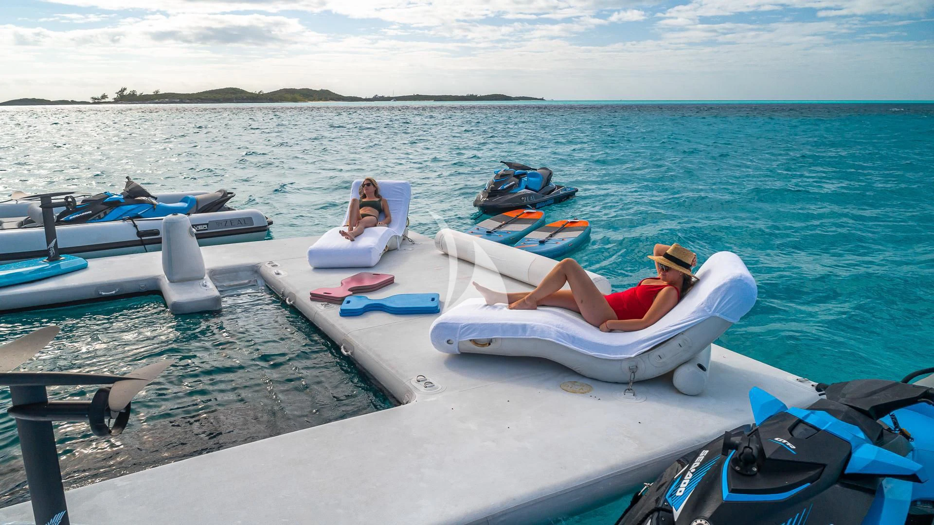 a couple of people on a boat aboard SEA CLASS Yacht for Sale