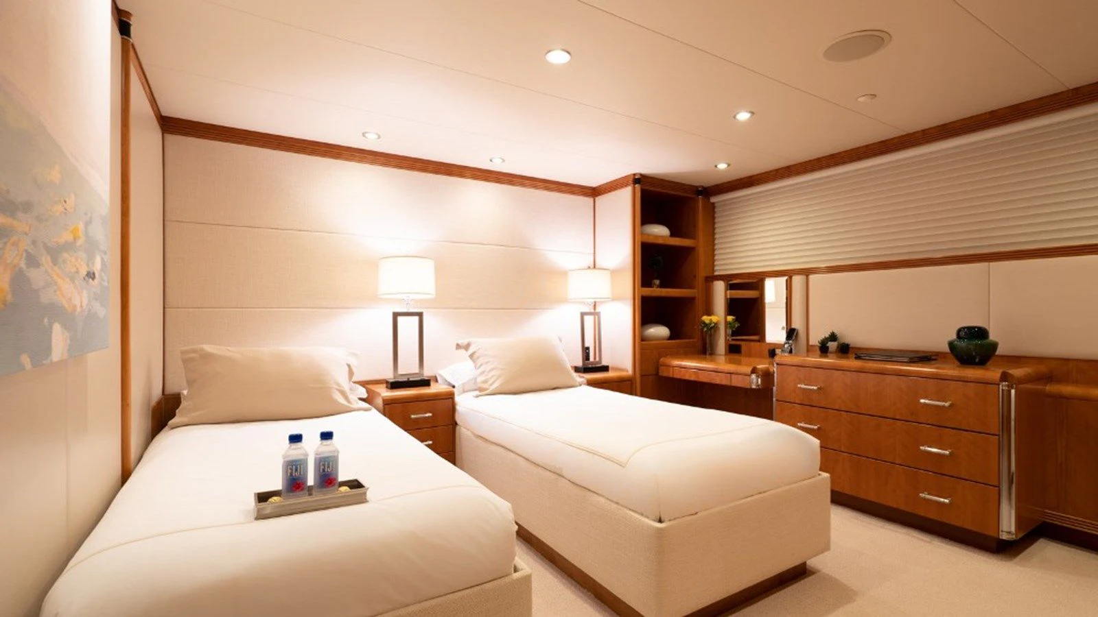 a room with a bed and a desk aboard SEA CLASS Yacht for Sale