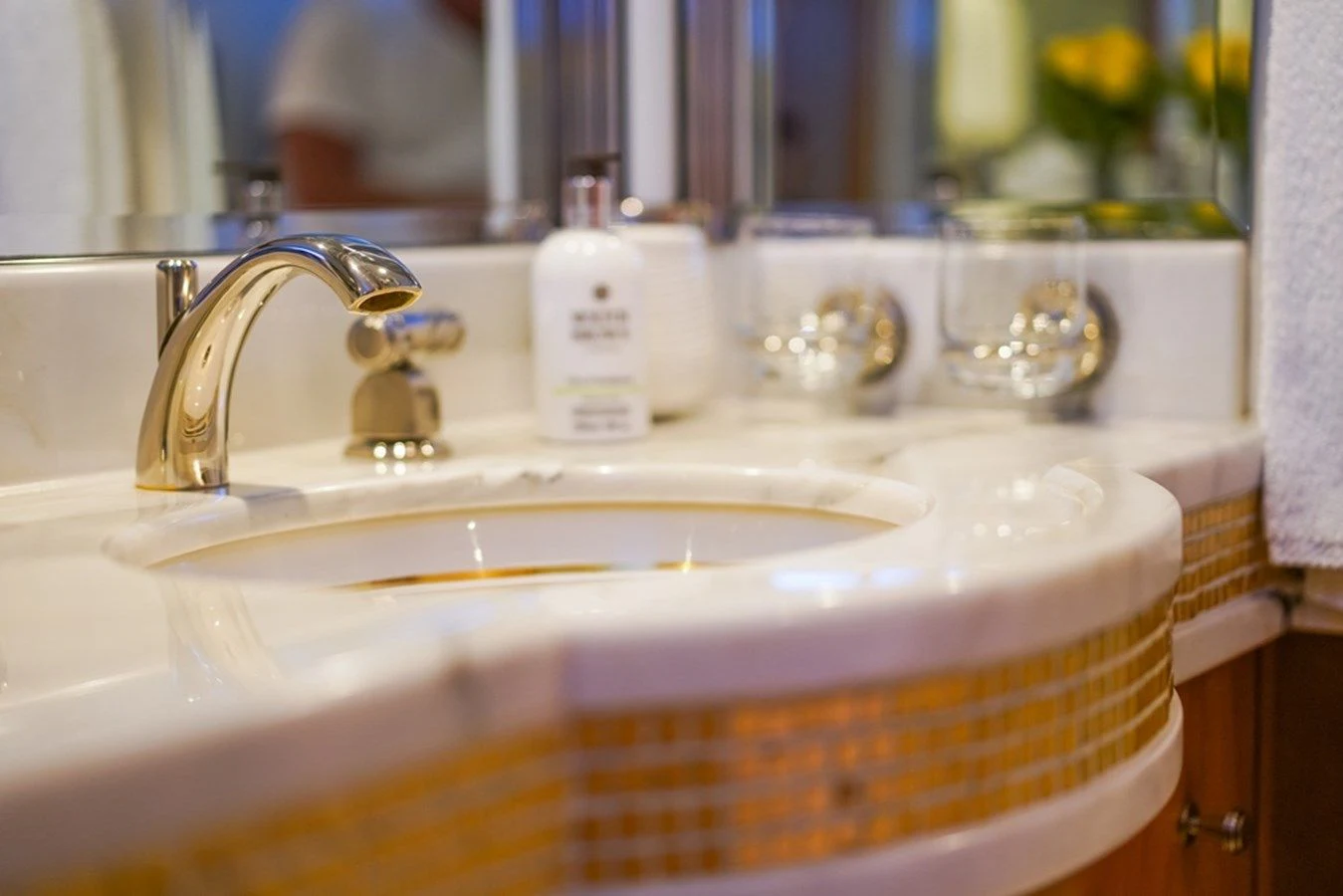 a sink with soap and soap aboard SEA CLASS Yacht for Sale
