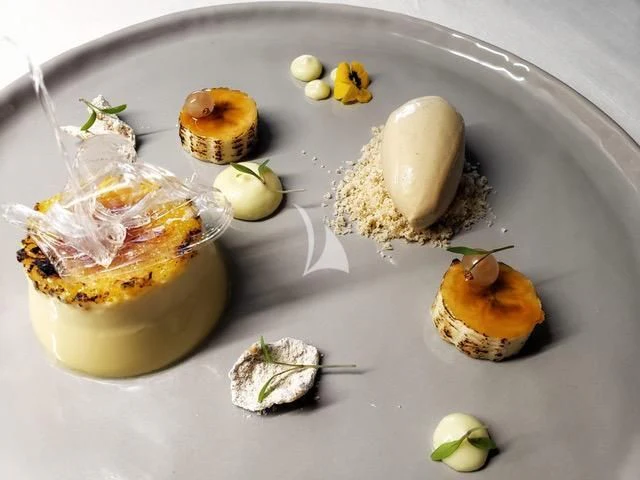 a plate of desserts aboard SEA CLASS Yacht for Sale