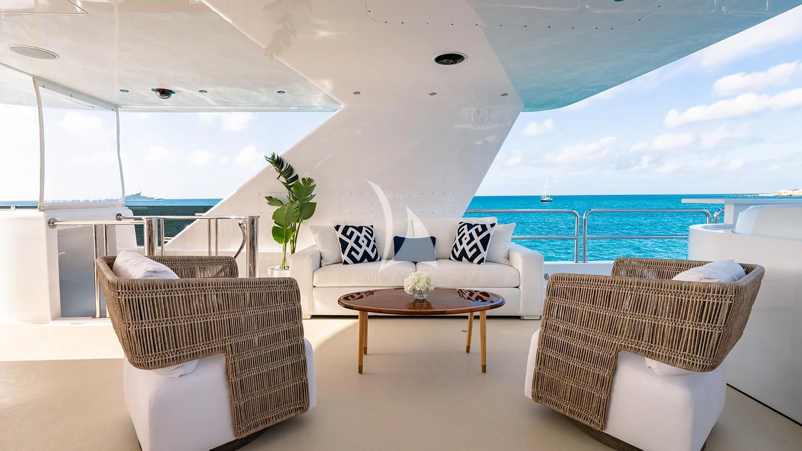a living room with a large pool aboard SEA CLASS Yacht for Sale