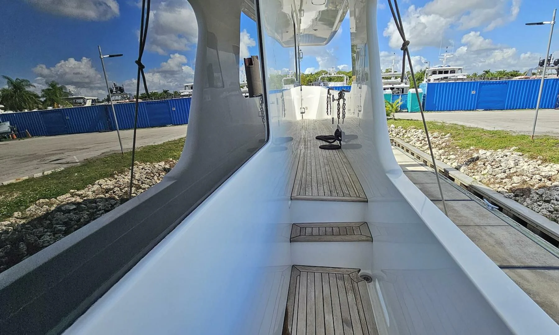 a long wooden walkway aboard MY KIMBERLY Yacht for Sale