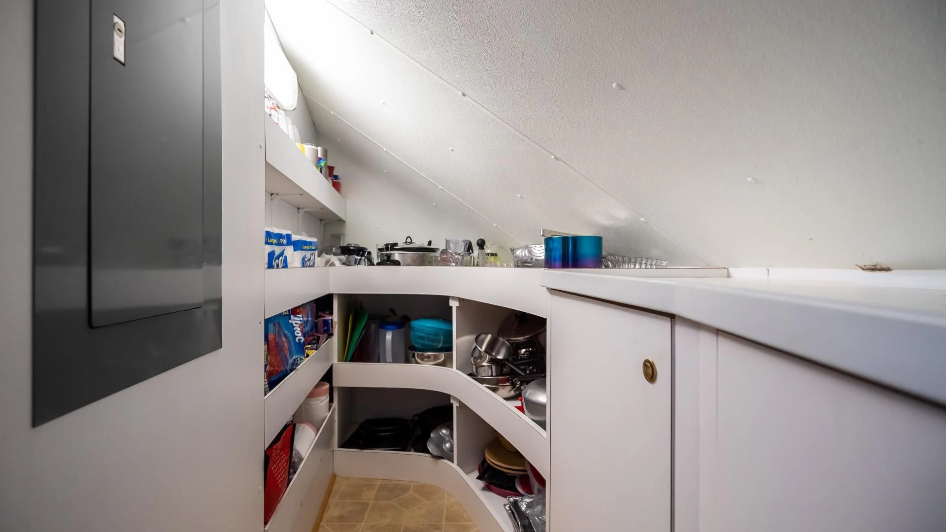 a kitchen with a white counter aboard BUSINESS TRIP 2 Yacht for Sale