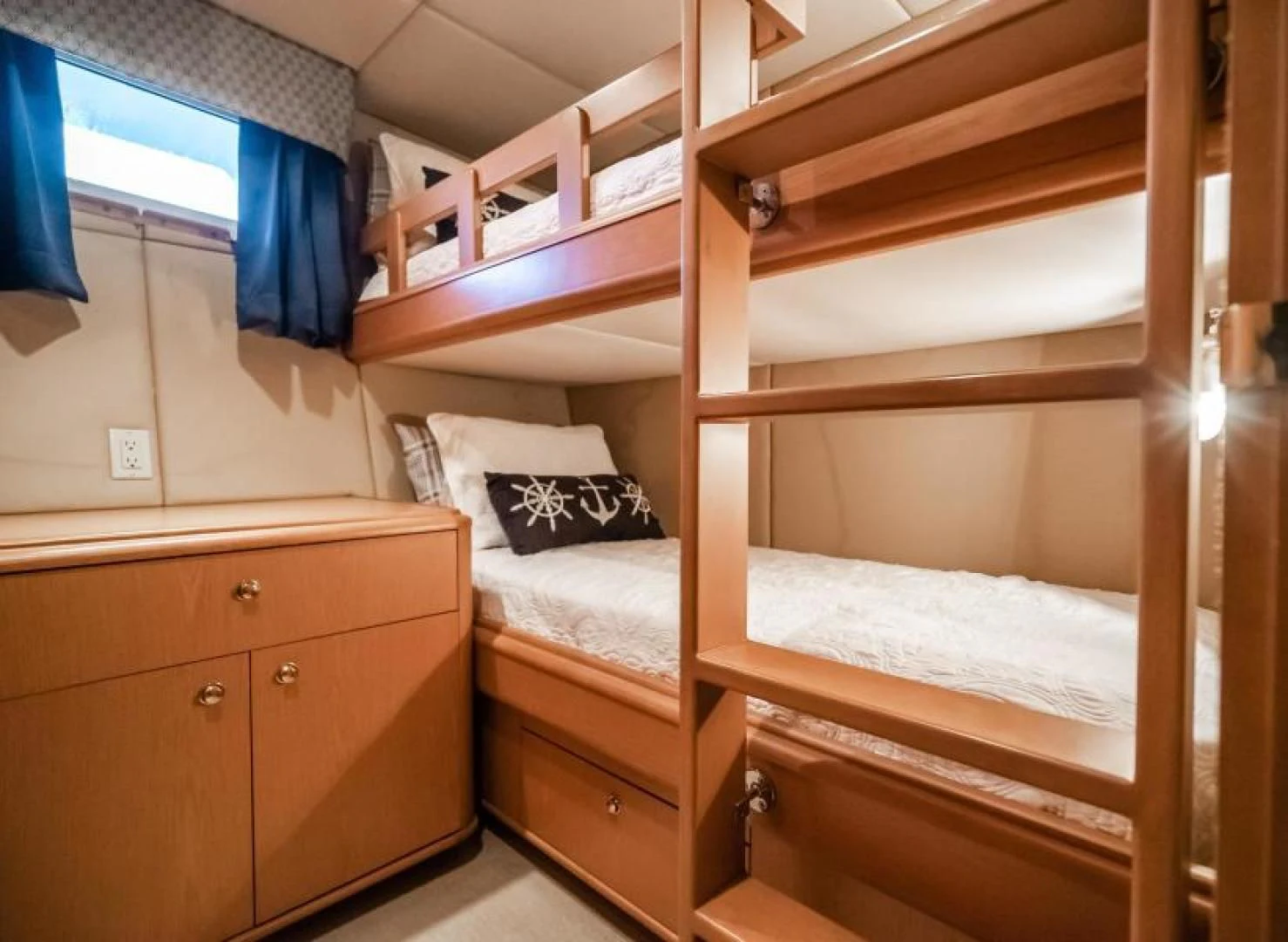 a couple of beds in a room aboard BUSINESS TRIP 2 Yacht for Sale