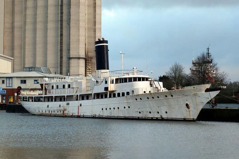 a large white ship aboard ARGOSSY Yacht for Sale