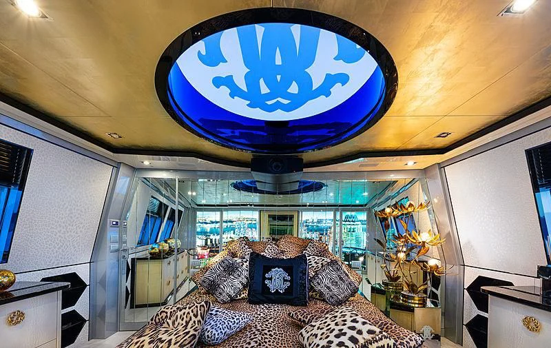 a living room with a large glass window aboard FREEDOM Yacht for Sale