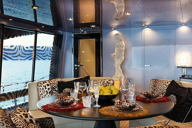 a table with food on it aboard FREEDOM Yacht for Sale