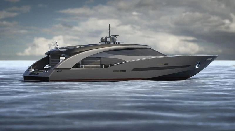 a white yacht in the water aboard FREEDOM Yacht for Sale