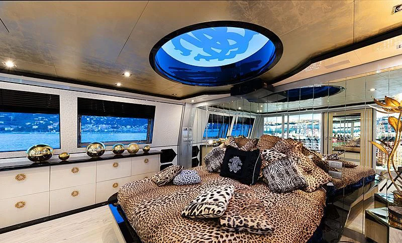 a living room with a large window aboard FREEDOM Yacht for Sale