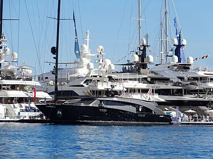 a group of boats in a harbor aboard FREEDOM Yacht for Sale