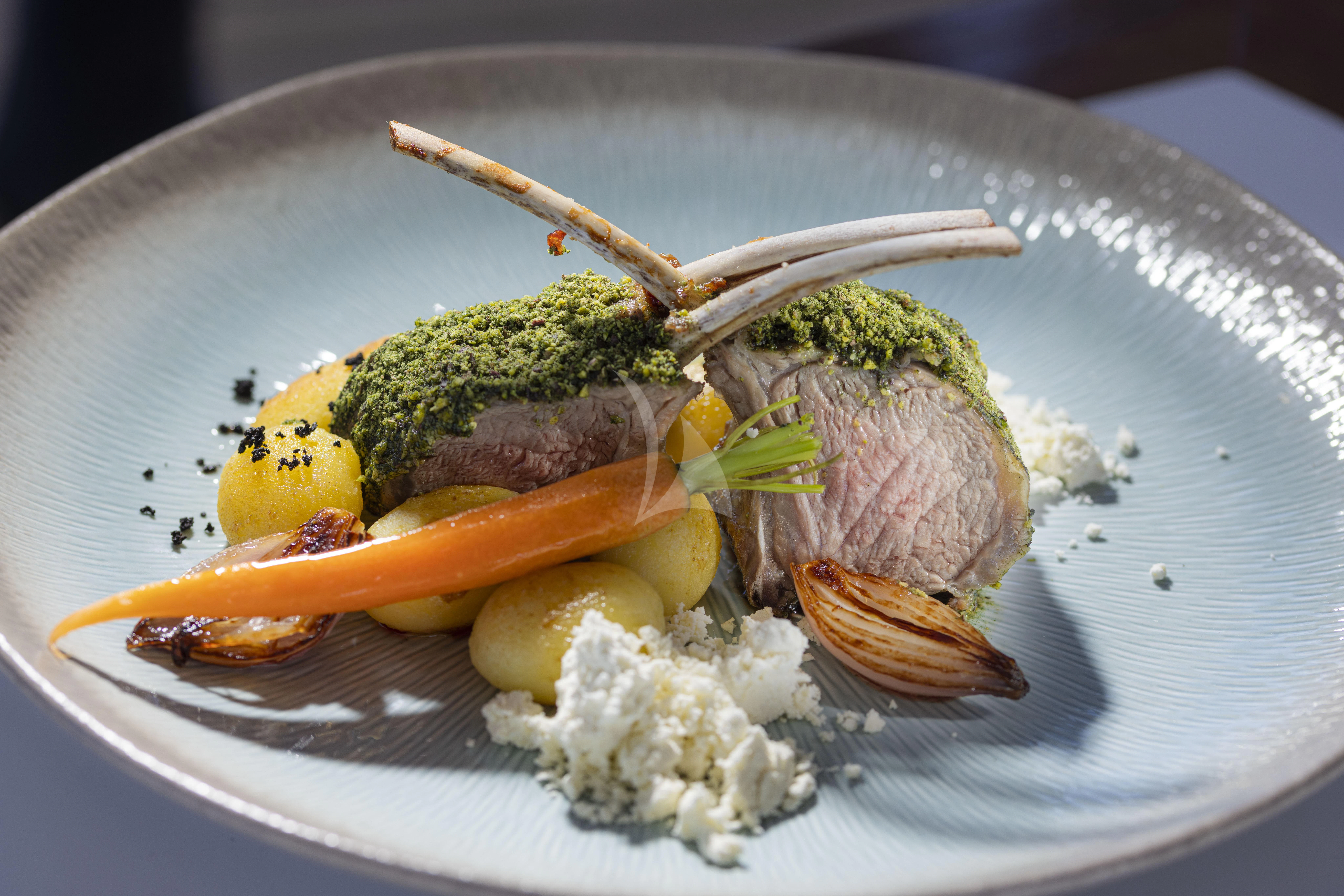 a plate of food aboard M/Y ANTHEA Yacht for Sale