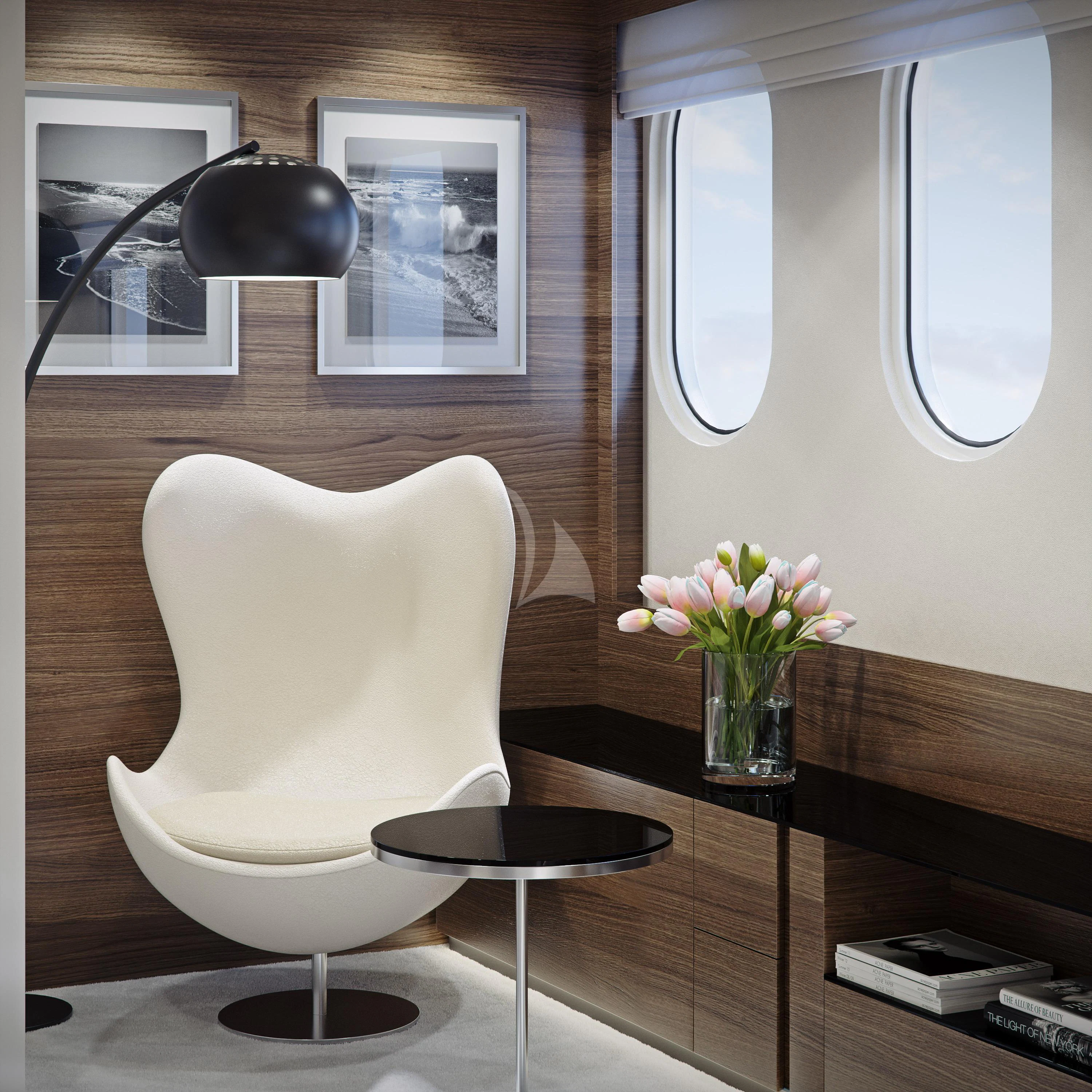 a white chair in a room aboard M/Y ANTHEA Yacht for Sale