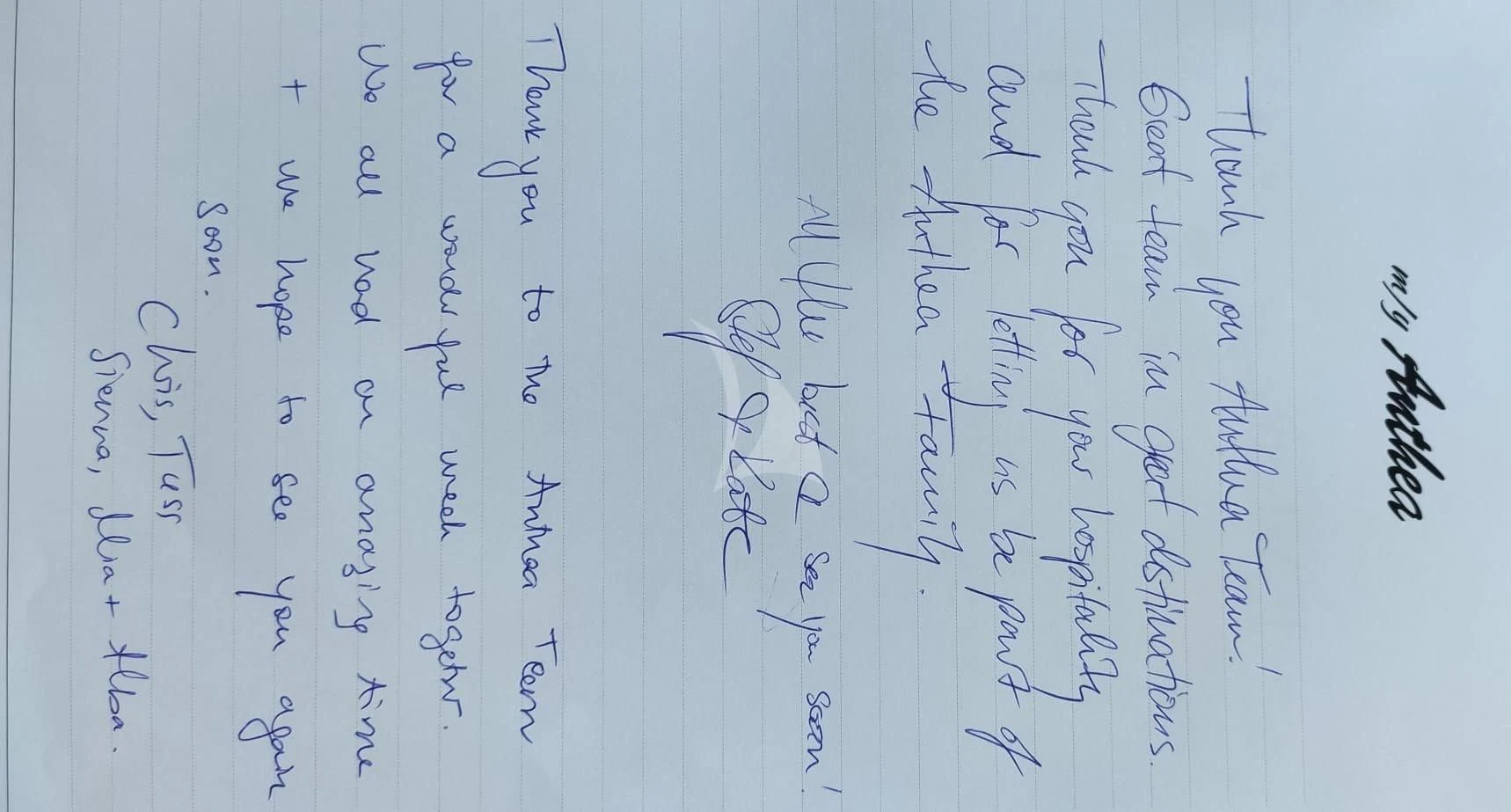 a piece of paper with writing aboard M/Y ANTHEA Yacht for Sale