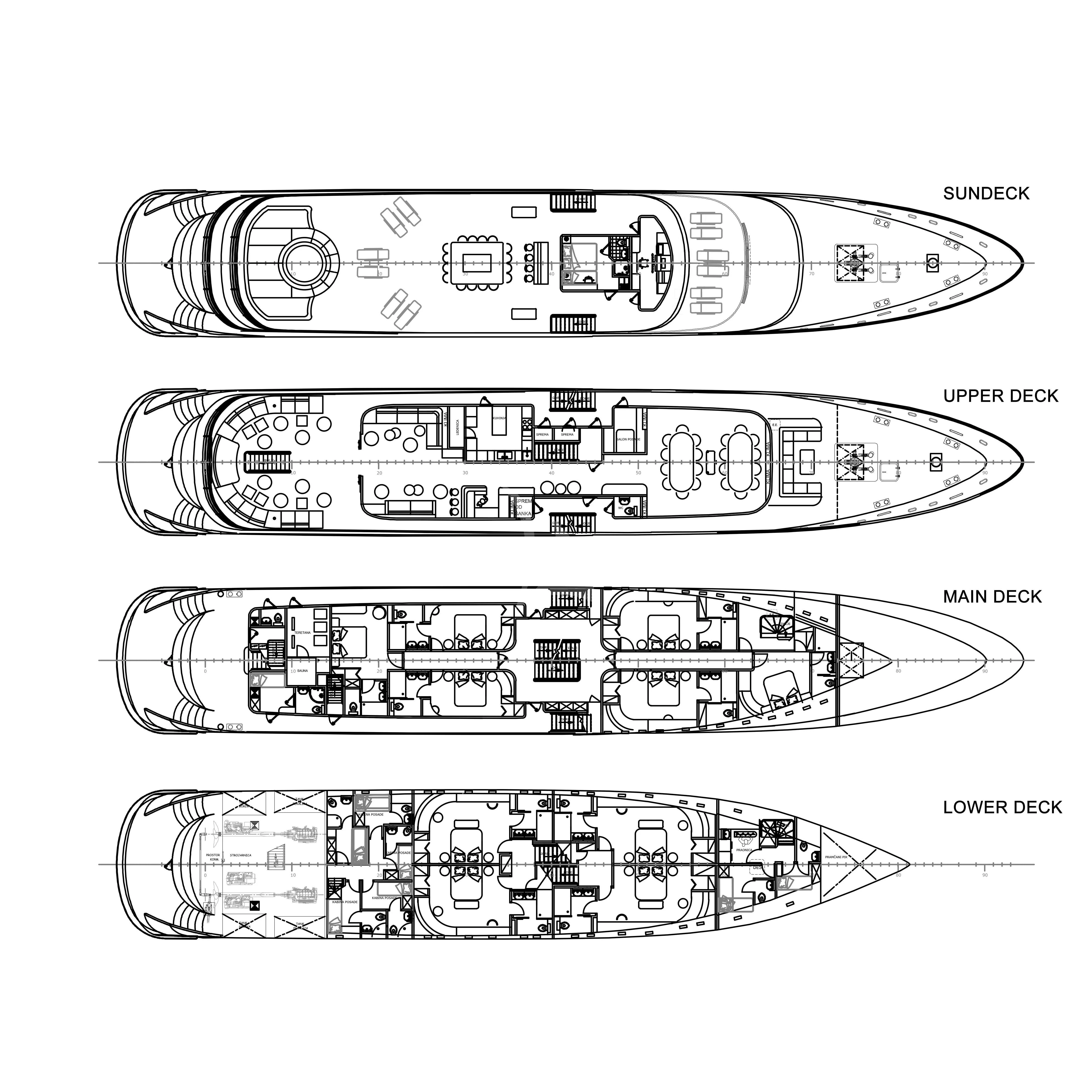 diagram, engineering drawing aboard M/Y ANTHEA Yacht for Sale