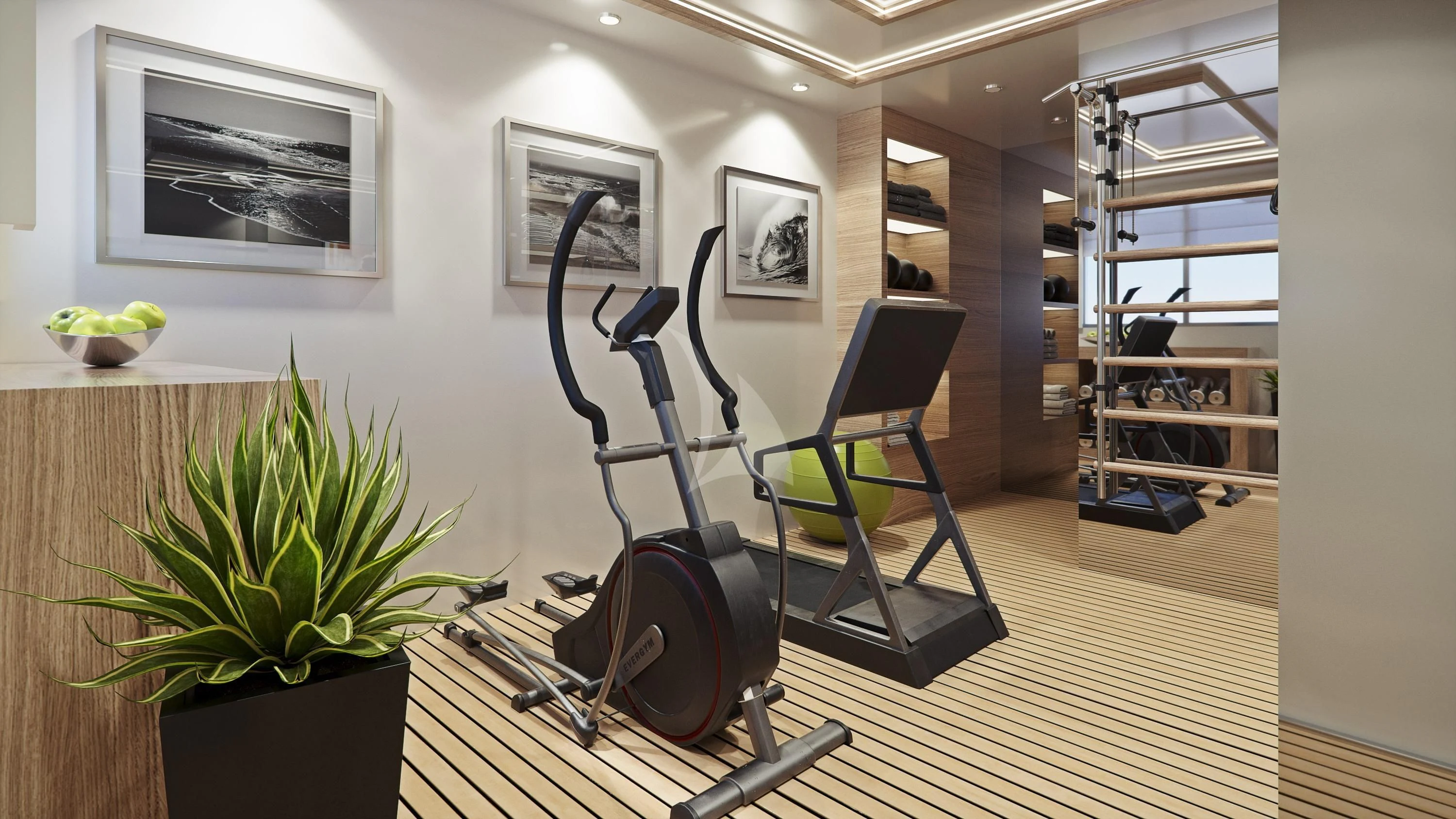 a room with a chair and a desk and a plant aboard M/Y ANTHEA Yacht for Sale