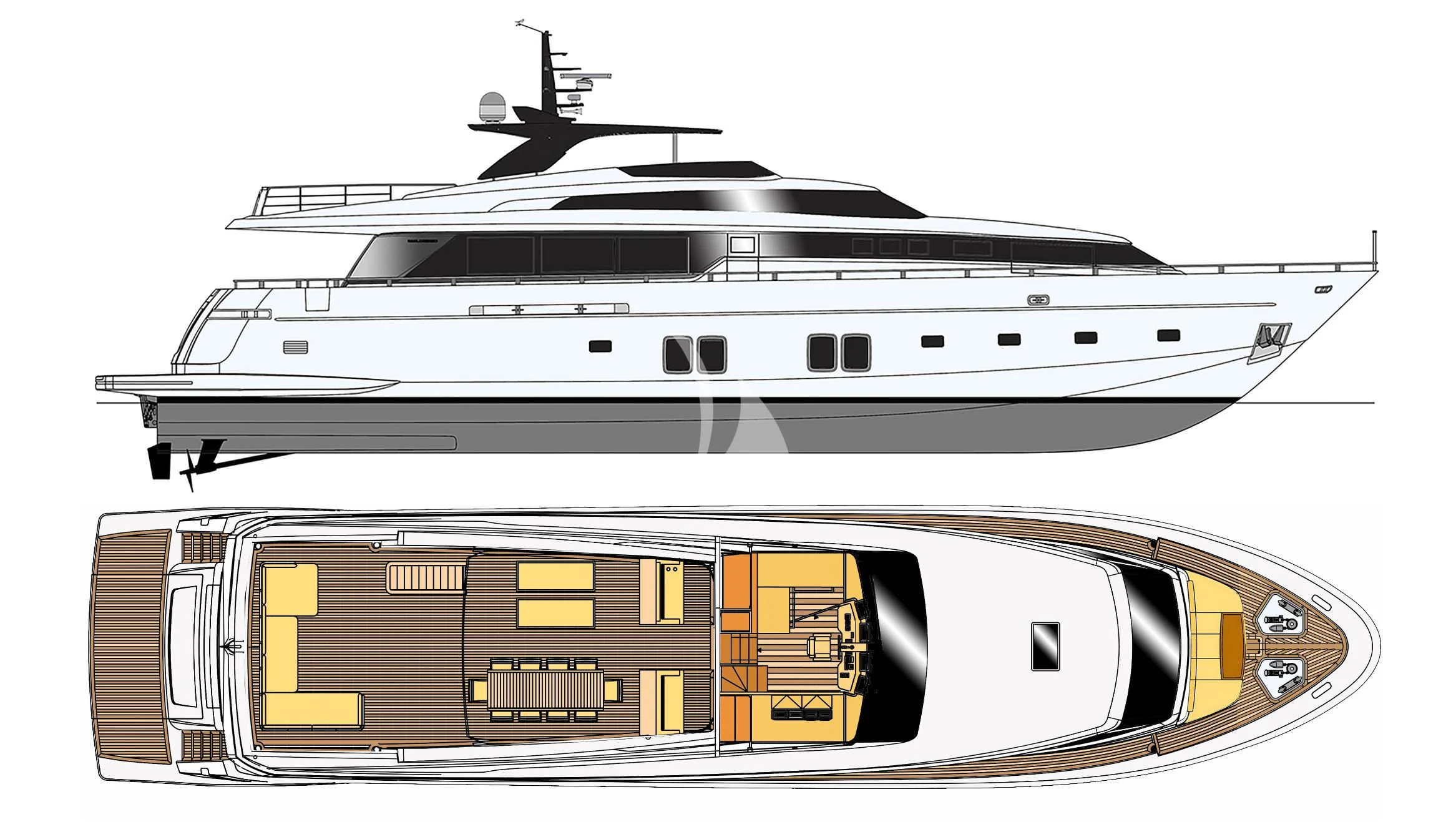 a white and black toy boat aboard VITTORIA Yacht for Charter