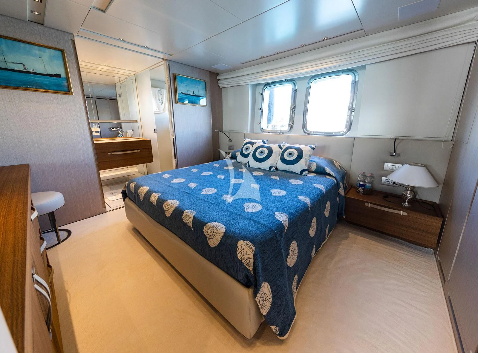 a bed in a room aboard VITTORIA Yacht for Charter