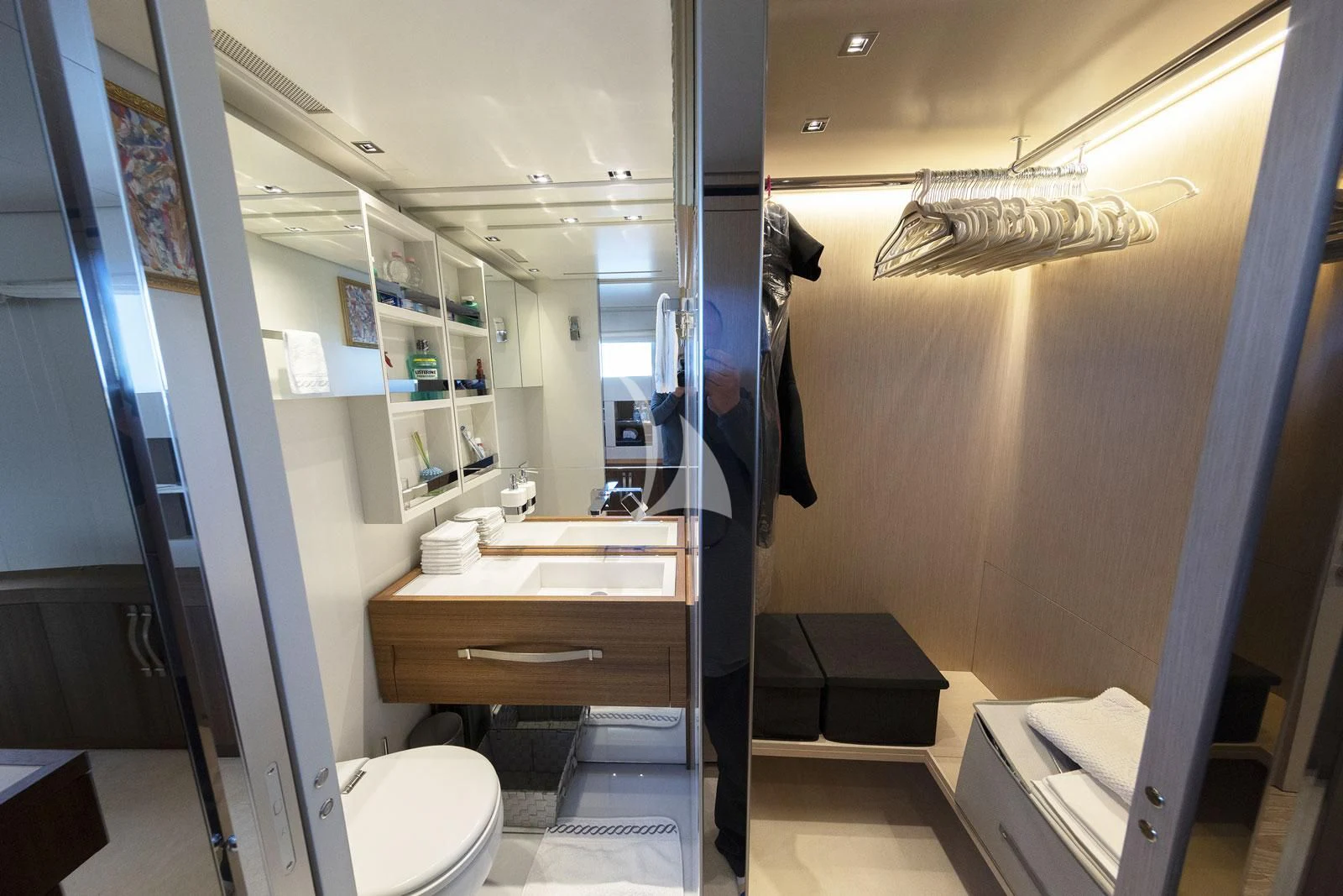 a bathroom with a sink and a toilet aboard VITTORIA Yacht for Charter