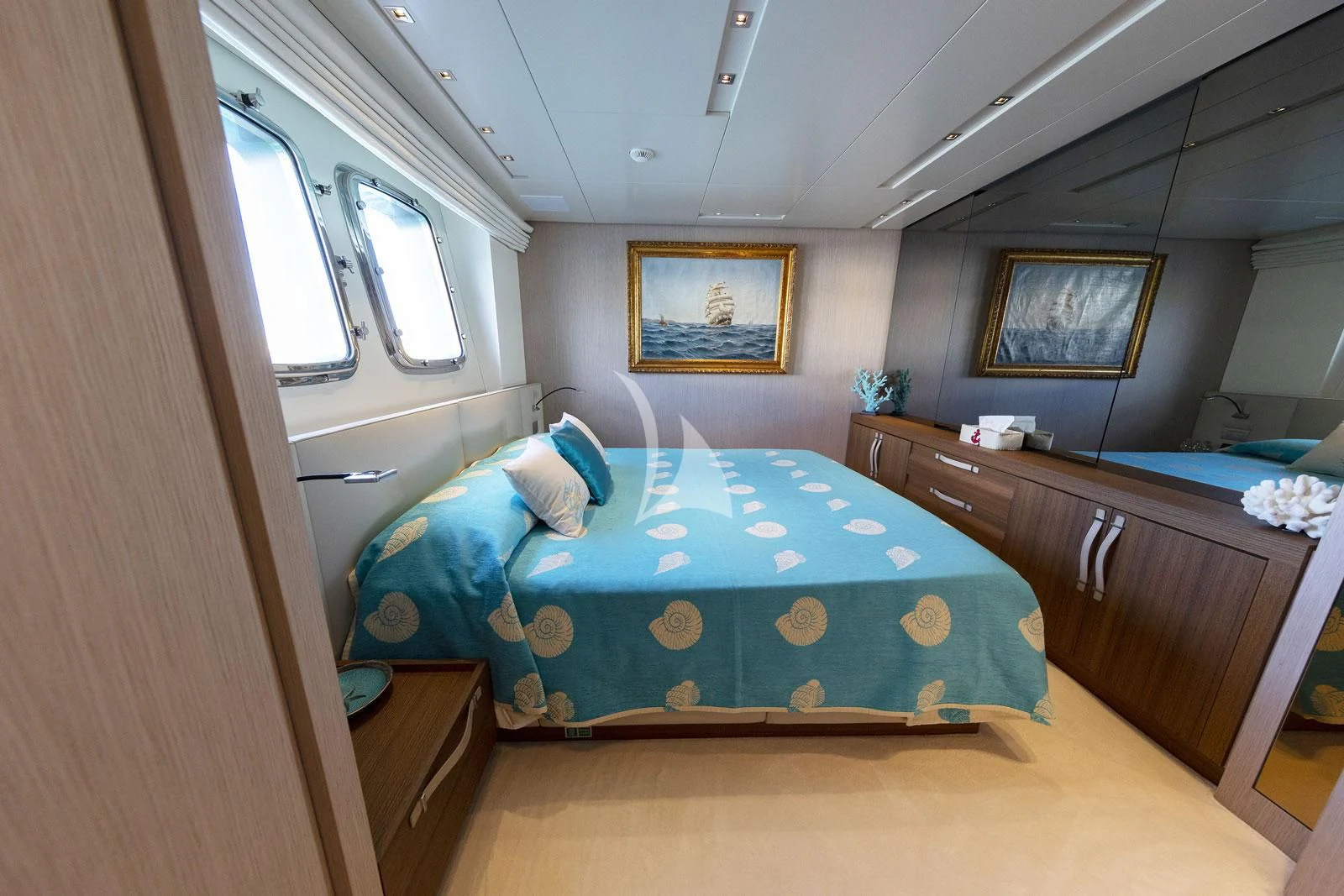 a bed in a room aboard VITTORIA Yacht for Charter