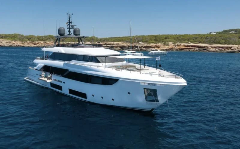 a white boat in the water aboard ACQUA Yacht for Sale