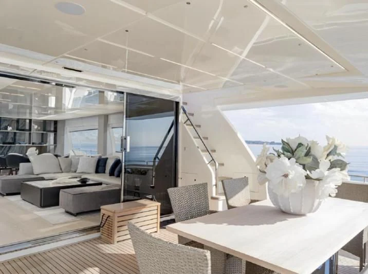a modern looking living room aboard YEMAJA Yacht for Sale