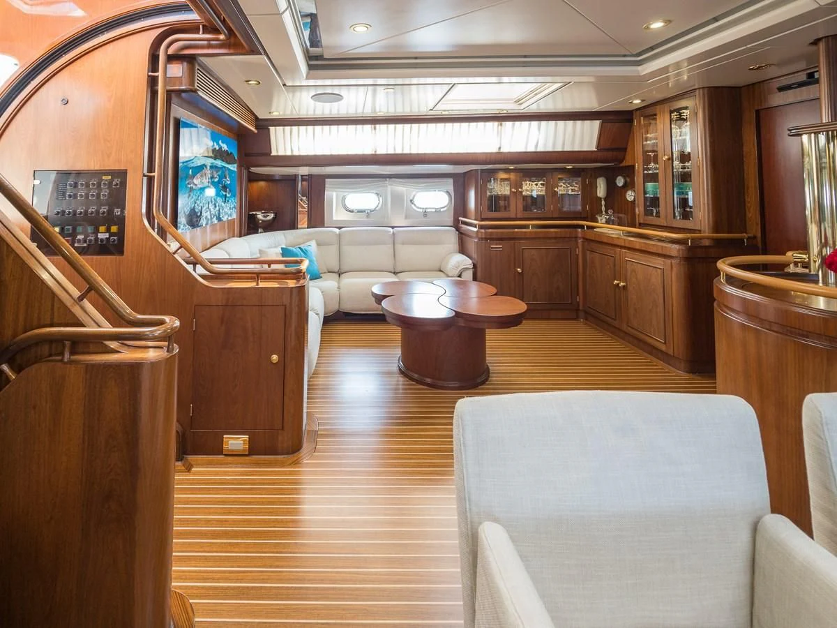 a large kitchen and living room aboard BLUE PAPILLON Yacht for Sale