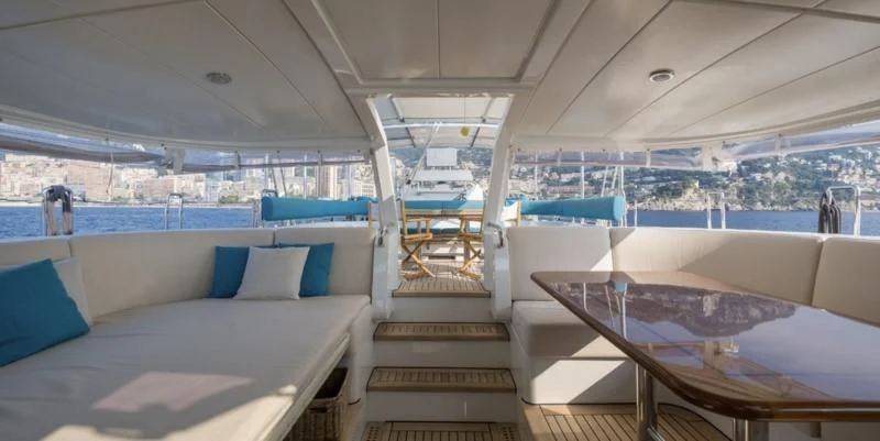 a boat with a pool aboard BLUE PAPILLON Yacht for Sale