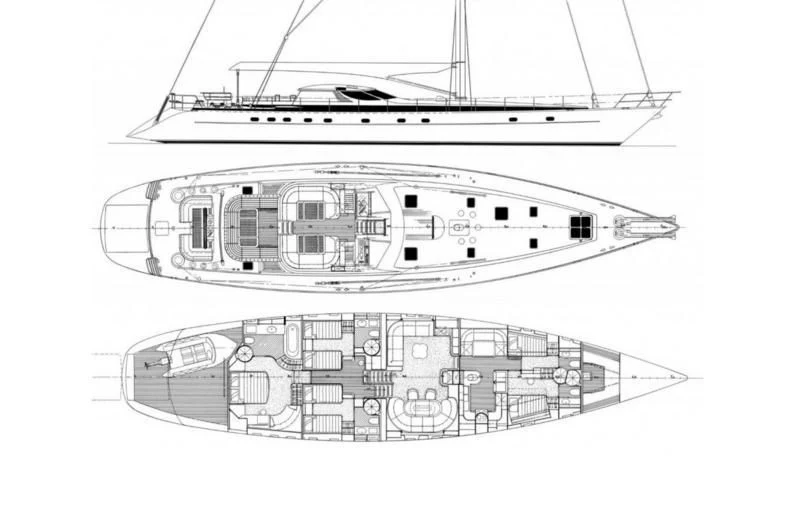 diagram, engineering drawing aboard BLUE PAPILLON Yacht for Sale