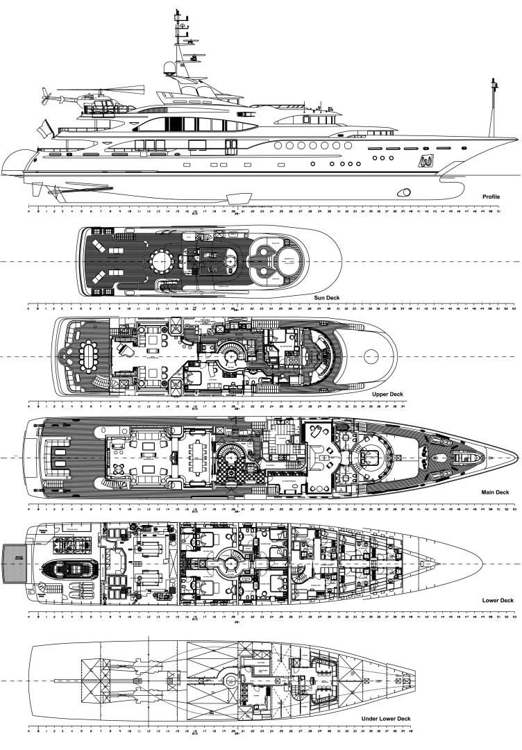 diagram, engineering drawing aboard SORRENTO Yacht for Sale