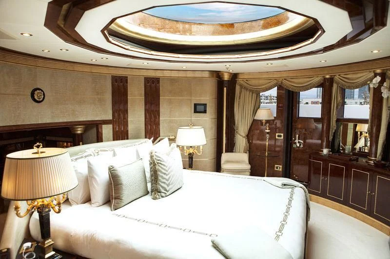 a large bed in a room aboard SORRENTO Yacht for Sale