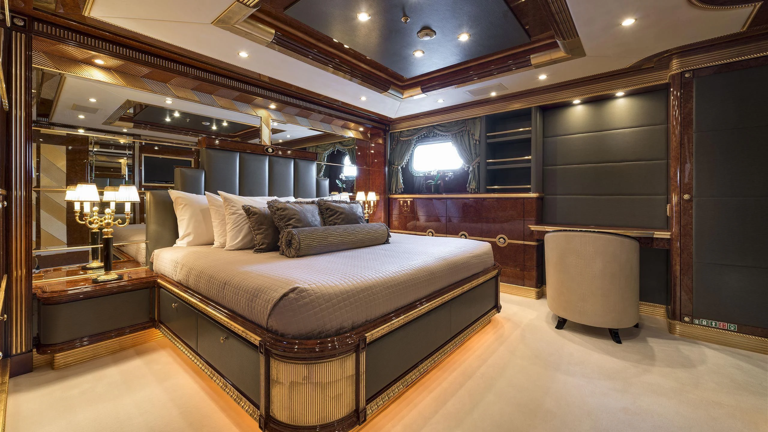 a large bed in a room aboard SORRENTO Yacht for Sale