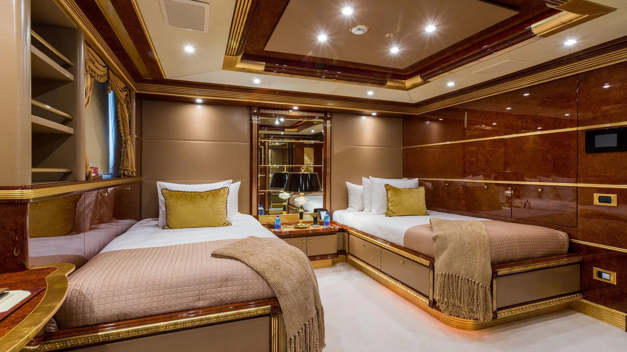 a room with two beds aboard SORRENTO Yacht for Sale
