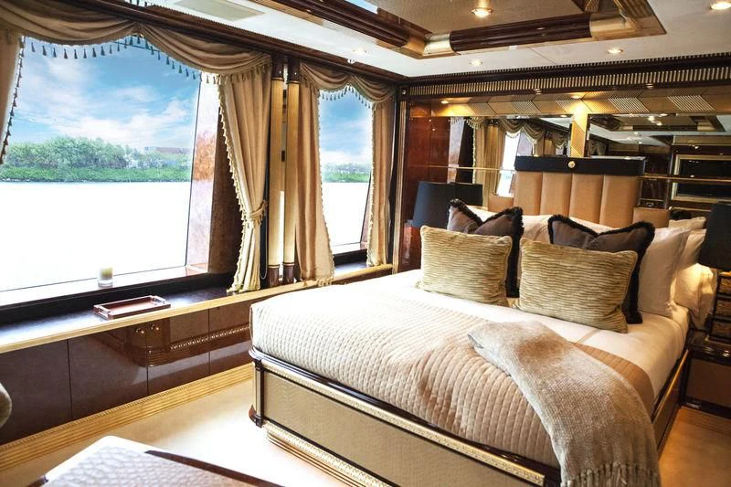 a bed in a room aboard SORRENTO Yacht for Sale