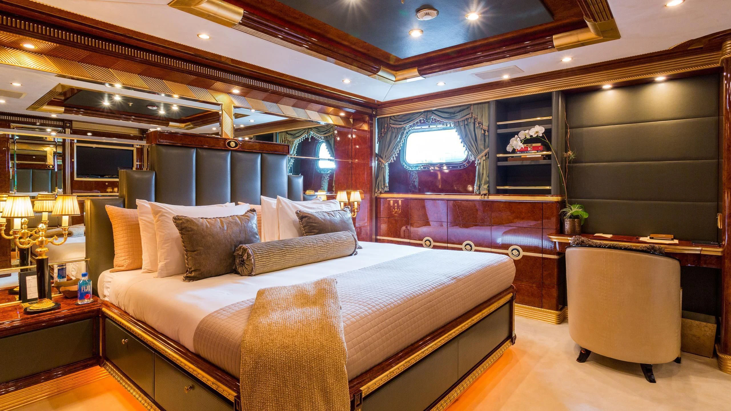 a bed in a room aboard SORRENTO Yacht for Sale