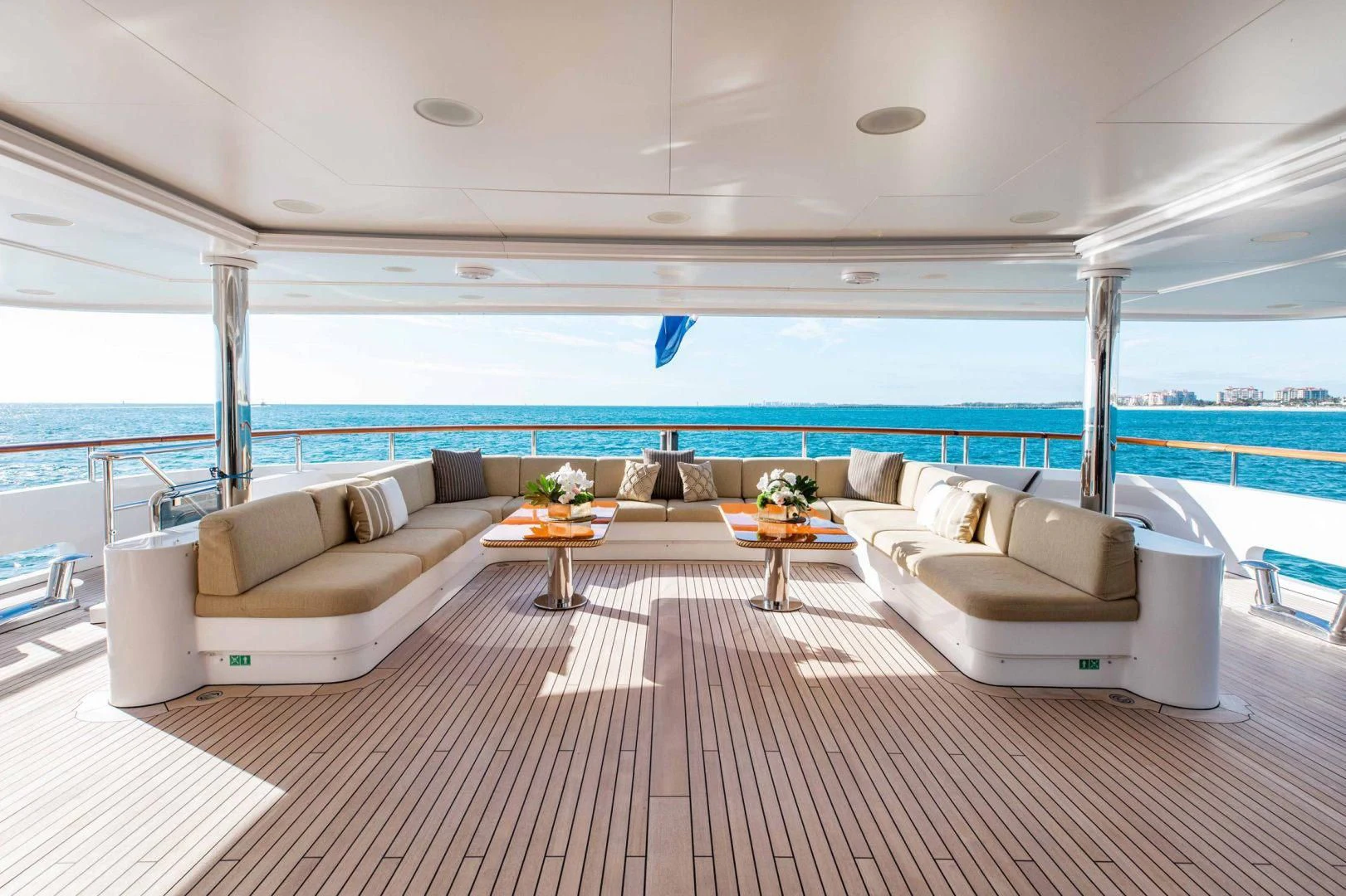 a living room with a large window aboard SORRENTO Yacht for Sale