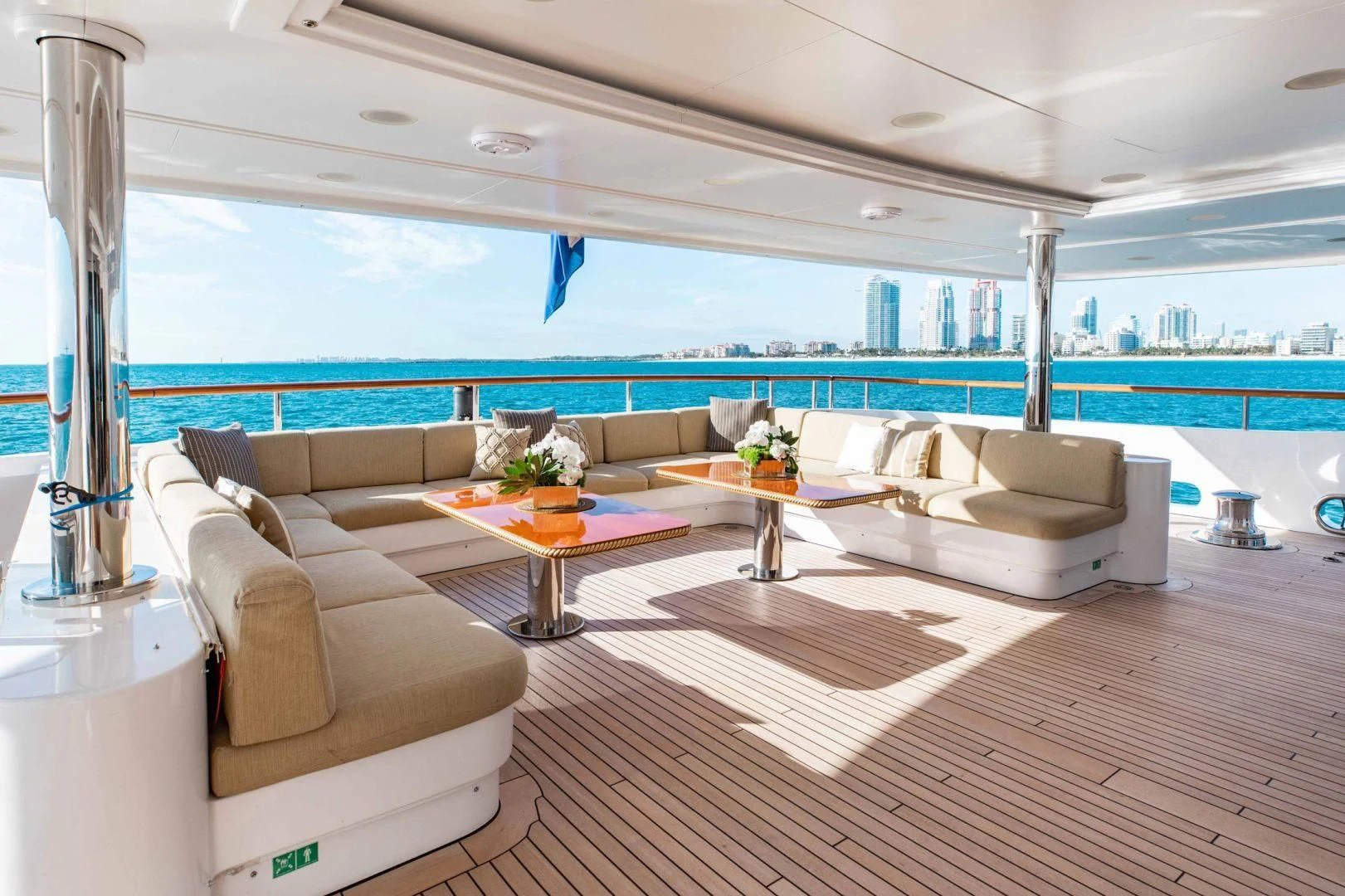 a living room with a large window aboard SORRENTO Yacht for Sale